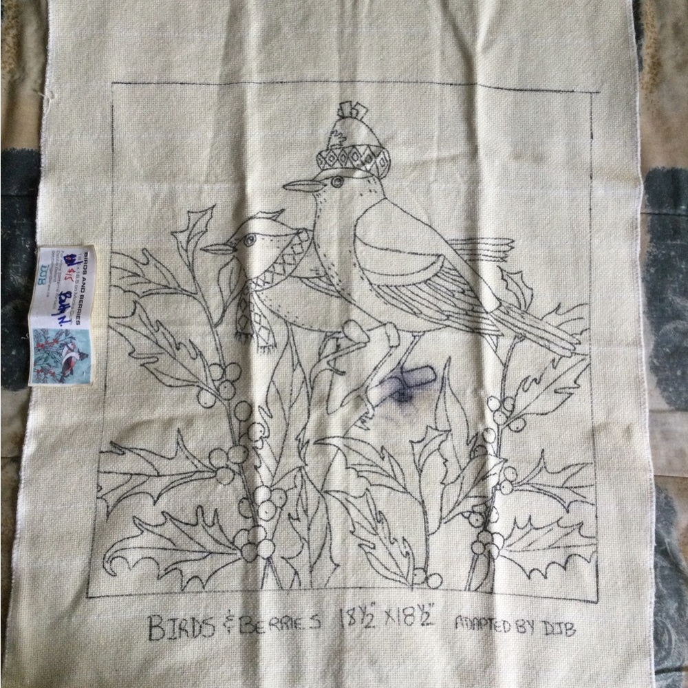 Birds & Berries Pattern on Monks Cloth for Rug Hooking or Punch needle